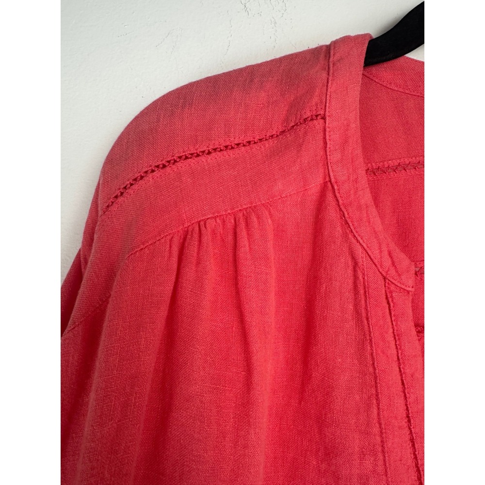 J.McLaughlin Coral Pink 100% Linen Shift Dress XL Long Puff Sleeve Boho - Picture 3 of 10